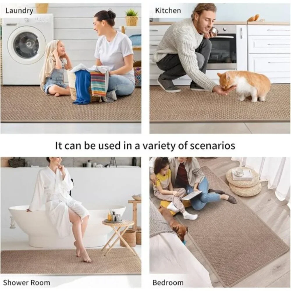 New 17 x 30In Non-Slip Kitchen Rug, Washable Absorbent Brown Floor Mat for Home